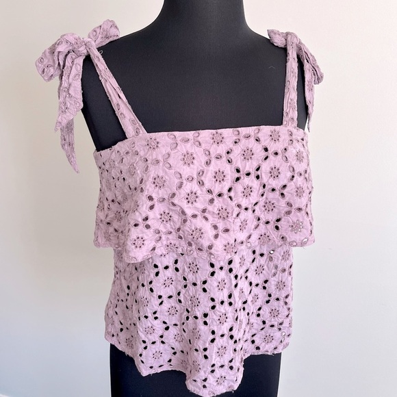 American Eagle Outfitters Eyelet Ruffle Tie Tank Top - Picture 5 of 12